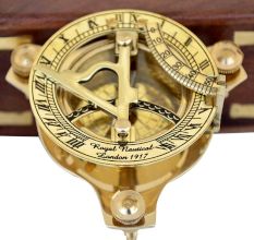 Brass Nautical Sundial Compass with Wooden Case